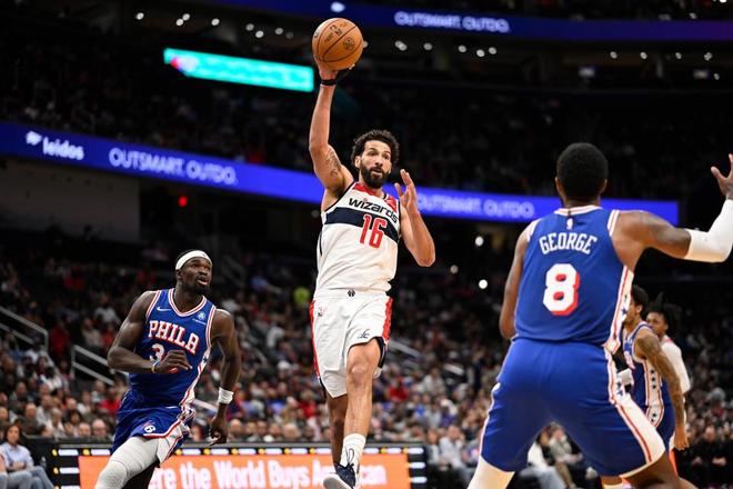 乔治砍39+5+6+3创个人得分新高 76人横扫奇才赛季